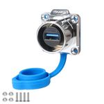 CNLINKO LP-24 USB3.0 Female Socket,Type A Female, Panel Mount Receptacles Socket IP67 Data Waterproof Connector M24 Flange Socket (USB Female Socket)