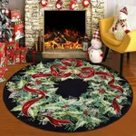 U'Artlines Christmas Washable Round Area Rug 4ft Bell Leaves Laundry Rug Runner Non Slip Soft Throw Rugs Carpet for Entryway Living Room Bedroom Black