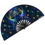 Ravevibes 13" Large Rave Fan Folding Hand Fan, Bamboo Festival Clack Fan Foldable UV Glow Edm Fans For Rave Outfits Accessories Performance Dance Party For Men Women, Alien