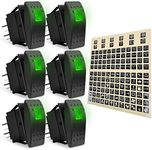 eFuncar 6PCS Rocker Switch 12V 24V ON/Off Green Light 4 Pin SPST Waterproof Toggle Switch for Car Marine UTV Offroad with Night Glow Stickers