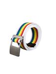 sourcing map Unisex Canvas Web Belt with Metal Slide Buckle Width 1 1/2 Inches Rainbow - Flat Buckle (Striped) One Size