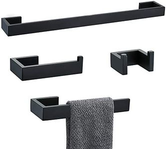 TNOMS 4-Piece Towel Bar Set Black Bathroom Hardware Accessory Set Include Towel Bar Robe Hook Toilet Paper Holder Towel Ring, Stainless Steel