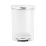 simplehuman Semi-Round Step Can, 50L / 13 Gallon Kitchen Garbage Can, 150,000-Step Pedal, Lid Shox® Technology, Custom Fit Liner, Generous Capacity for High Traffic Kitchen, White Plastic