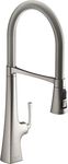 Kohler 22060-VS Graze Commercial, 3 Function Tall Semi-pro Kitchen Sink Faucet with Pull Down Sprayer, Vibrant Stainless