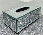 Biznest New Silver Crushed Crystal Diamond Tissue Box, Diamante Bling, Living Room Uk