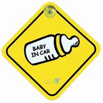 BabyMoo Feeding Bottle Sign Board With Vacuum Suction Cup Clip Yellow - Weatherproof Car Decal - Adorable Design for Maximum Attention - Enhance Road Visibility - Easy to Apply and Residue