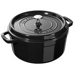 Staub Cast Iron Dutch Oven 5.25L Round Cocotte with Lid- Shinny Black, Heat Preserving, Stovetop Oven, Perfect for Cooking and Serving