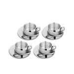 Shri & Sam Stainless Steel 4 Pieces First Impression Double Wall Cup And Saucer Set - 200 Ml