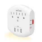 BN-LINK Multi Plug Outlet, USB Wall Charger Surge Protector with 3 Outlets, 3 USB Charging Ports(Total 3.4A) and Auto Sensor LED Night Light, Wall Plug Adapter for Traveling, Home, School, Office