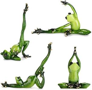 JUXYES Set of 4 Creative Resin Yoga Frogs Figurine Decor, 4 Different Yoga Pose Frog Sculpture Statue, Personalized Animal Collectible Figurines Mascot Frog Resin Crafts for Shelves Table Desk Decor