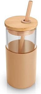 Tronco 16 oz Glass Tumbler with Straw and Bamboo Lid, Iced Coffee Cup Reusable, Smoothie Cups, Tumbler with Silicone Protective Sleeve - BPA Free