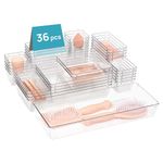 Vtopmart 36 PCS Plastic Clear Drawer Organizer, Acrylic Desk Drawer organizers, Organization and Storage for Makeup, Bathroom, Office, kitchen, Bedroom