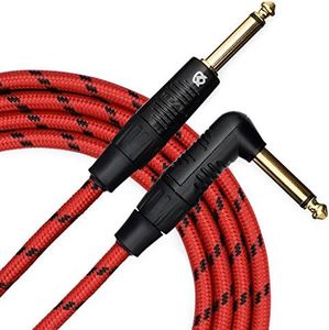 KLIQ Guitar Instrument Cable, 20 Ft - Custom Series with Premium Rean-Neutrik 1/4" Straight to Right Angle Gold Plugs, Red/Black Tweed