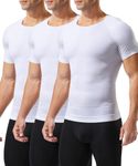 Casey Kevin Mens Compression Shirt Short Sleeve Slimming Shapewear Undershirt Gynecomastia Tummy Control Vest 3 Pack,X-Large,White*3