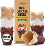 Tulip Cupcake Liners, Muffin Liners for Baking by Baker’s Signature – 150pcs of Parchment Paper Cups Cupcake Wrappers – Perfect Size, Sturdy, Greaseproof & Easy to Use – Beige White Brown