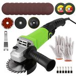 zerotop 1350W Angle Grinder, Angle Grinders Ø100mm 11000 RPM Grinders Power Tools for Metal Wood, with Side Handle, 4 Cutting Discs, 10 Sandpaper, 6 Carbon Brush, Grinding Wheel, Self-Adhesive Disk