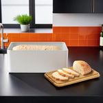 The Better Home Bread Box for Storage with Bamboo Cutting Board Lid Food Container | Bread Storage Box with Lid Food Grade | Kitchen Accessories Bread Bin for Dinning Table Cookies Storage (White)