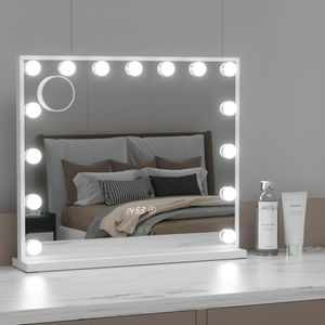 Embellir Hollywood Makeup Mirror, 60 x 52cm Vanity Mirrors Beauty Cosmetic Dressing Bathroom Decor, 15 LED Light Bulbs with 10X Magnification Frame Tabletop Lights Rectangle Dimmable