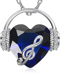 GELVTIC Necklaces for Women Birthstone Earrings Crystal Music Note Necklace Heart Ring CZ Jewelry Set Christmas Valentine Birthday Gift for Her Mom Wife Girl (NL72-Sapphire Blue)