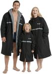 Owntop Swim Parka Men, Waterproof Surf Poncho, Oversized Hooded Changing Coat for Beach Pool (Black Gray, XL)