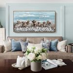 Framed Wall Art for Living Room Large Boho Coastal Farmhouse Highland Cow Flower Canvas Picture Country Rustic Floral Landscape Artwork for Bedroom Kitchen Office Blue Brown Decor 48x24