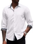 COOFANDY Men Dress Shirt Long Sleeve Wrinkle Free Button Up Regular Fit Stretchy Button Down Work Shirt White XXXL 3XL