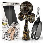 Asoland Kendama Traditional Wooden Toy - Japanese Bilboquet for Kids & Adults - Improves Reflexes and Dexterity - Complete Kit for Professionals & Beginners (Black & Gold)