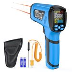 Infrared Thermometer MESTEK Digital Laser Thermometer High Temp IR Pyrometer -40~1600°C (-40℉~2912℉) Temperature Gun with K-probe, 50:1 D:S, Adjustable Emissivity Alarm for Pizza Oven Industrial