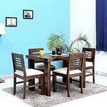 Wiprowood Sheesham Wood 4 Seater Dining Table Set for Home Hall || Solid Wood Dining Table with 4 Cushion Chairs for Hotels || Dining Room Sets - (Teak Brown Finish)