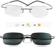 THIKK Rimless Photochromic Reading Glasses Anti UV400 Transition Sunglasses for Men Women Computer Presbyopia Readers (Color : Black, Size : +1.50)