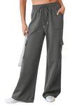 Aleumdr Wide Leg Sweatpants for Women High Waisted Cargo Pants with Pockets Athletic Casual Baggy Sweat Pants 2024 Fall Fashion Dark Grey XX-Large