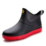 AONEGOLD Men Rubber Rain Shoes Slip On Waterproof Low-Heel Tube PVC Extra Light Rain Boots Outdoor Garden Work Shoes(Black red,6 UK)