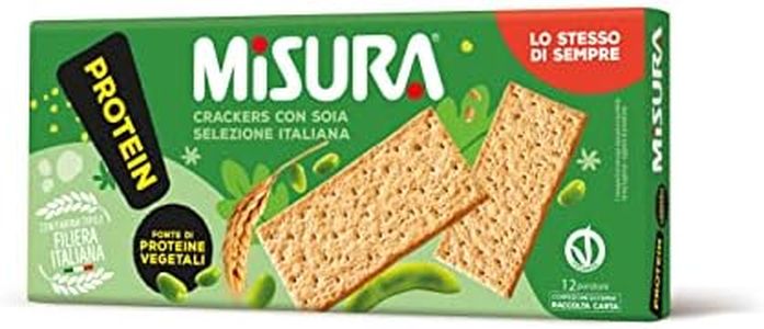 Misura Protein Crackers con Soia - Fonte di Proteine Vegetali, Farina da Filiera Italiana, Confezione esterna in Carta Certificata FSC, Confezione con 12 Porzioni