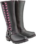 Milwaukee Leather MBL9367 Women's Black 14-inch Leather Harness Motorcycle Boots with Fuchsia Accent Lacing - 8.5