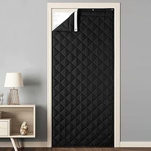 RYB HOME Thermal Insulated Door Curtain Winter Cold Insulation Curtain Durable Oxford Cloth Side Opening Curtain Windproof Soundproof Weatherproof Draft Block Divider, W 36 x L 86 inches, Black, 1 Pc