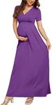 Xpenyo Maternity Maxi Dress Women Casual Wrap Long Baby Shower Pregnancy Dresses, Eggplant Purple, Small