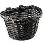 AVASTA Wicker Children's Bicycle Basket for 12, 14, 16 Girls' Bikes, Scooters, Tricycles, Children's Bicycle Accessories, Comes with Leather Straps, Black, Size S