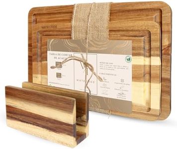 Tabla de Cortar Cocina Madera Natural. Pack 2 Tablas de Cocina + Soporte. Tabla de Acacia para Presentación Profesional de Quesos mas Resistente y Duradera. Tabla Ecologica Grande y Pequeña- WATEGOOS