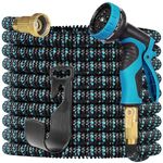 50ft Expandable Garden Hose Water Hose - Kink Free Flexible Expending Hose 50ft with 10 Function Nozzle and 3-Layers Latex, 3/4 Solid Solid Fittings, Lightweight Pipe (Blue)