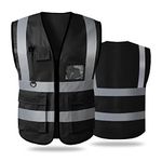 Hi Vis Vests for Women Men High Visibility Reflective Safety Security Vest with Pockets Zipper Front Meets ANSI/ISEA Standards（X-Large,Black(cloth))