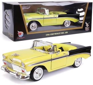 LUCKY DIE CAST 1956 Chevrolet Bel Air 1/18 Scale Die-Cast Metal Model Classic Vintage Alloy Cars with Display Case, with Opening Doors, Best Gift for Men, Dad & Kids 14+ Years (Yellow)