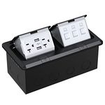 WEBANG Dual Pop-Up Floor Box Electrical Kit, 20 Amp Stainless Steel USB TR Receptacle Outlet, 3-Port RJ45 Datacom Receptacle, Black