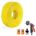 Garbnoire 0.5 Inch PVC Heavy Duty Garden Pipe| Hose With Quick Connector, Tap Adapter & 8 Pattern Water Spray For Multi Functional Gardening, Cleaning Outdoor, Indoor Use- Yellow (50 Meter (164 Feet))