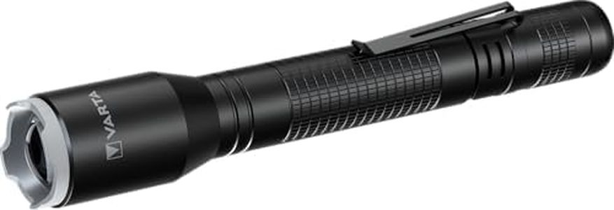VARTA Aluminium F20 Pro LED Flashlight (incl. 2X Longlife Power AA Batteries for Everyday-use, 150 lumens, Shock Proof, 3 Years Guarantee) Black for Household, Camping, Outdoor