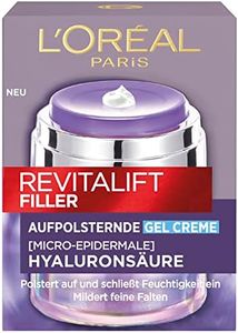 L'Oréal Paris Crema de gel hidratante antiedad, crema facial antiarrugas con ácido hialurónico puro, para todos los tipos de piel, relleno Revitalift, 50 ml