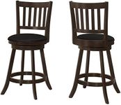 Monarch Specialties I 1237 Counter Height Swivel Chair with Slat Back and Upholstered Seat - Set of 2 - Barstool, 39"H, Espresso/Black Leather-Look