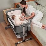 Baby Crib,3 in 1 Bedside Crib Adjustable Portable Bed for Infant,Baby Bassinet Baby Newborn Must Have Bed,Grey