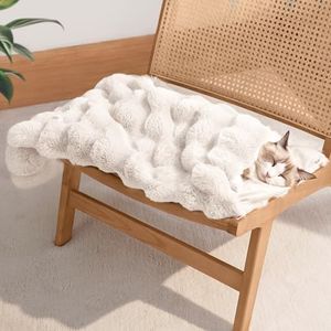 SOMAHE Dog Blanket Ultra Soft Fuzzy Faux Fur Cat Blankets for Indoor Cats Faux Fur Machine Washable Reversible Pet Throw Protector for Couch Furniture 39"X 30" White