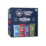 Sleepy Owl Premium Instant Coffee Sachets | 96 g - Pack of 48 Assorted Coffee Powder Sachets | 2g Each - Original, French Vanilla, Hazelnut, and Filter Kaapi - Flavoured Coffee | Makes 48 Cups