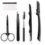 Eyebrow Set, 5pcs Stainless Steel Eyebrow Grooming Kit with Tweezers,Includes Eyebrow Razors Trimmer, Eyelash Extension Brush, Scissors, Slant Tweezers for Men and Women Beauty Tool